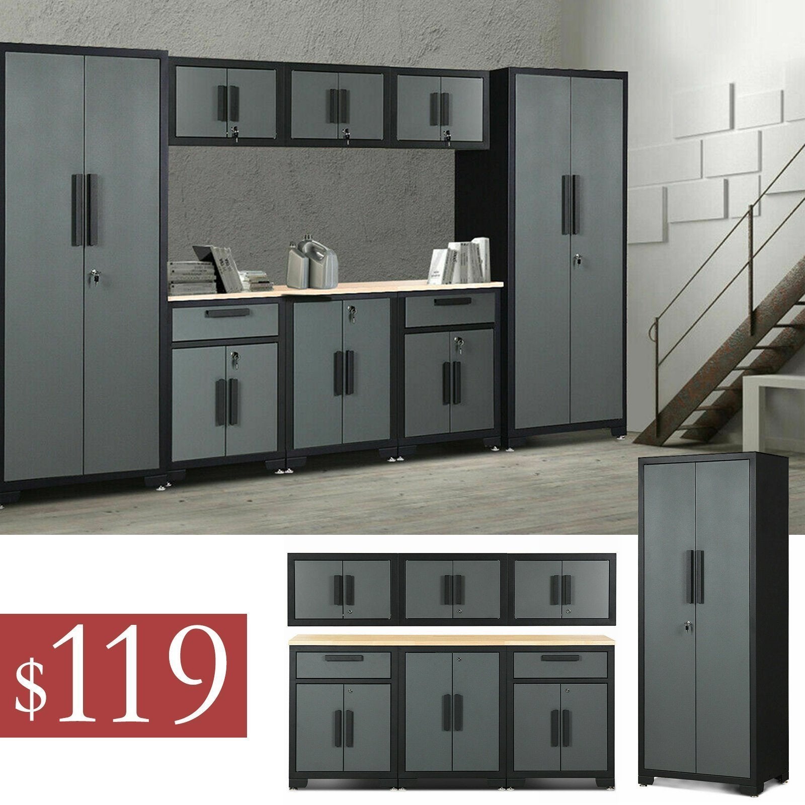 9 Pcs Big Steel Storage Cabinet Set